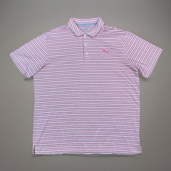 Puma Polo Shirt Mens XL Pink Striped Short Sleeve Athletic Golf Performance - Picture 1 of 6